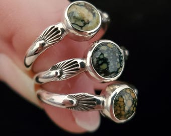Handmade Lander Variscite Sterling Silver Ring: Stackable Stone Ring
