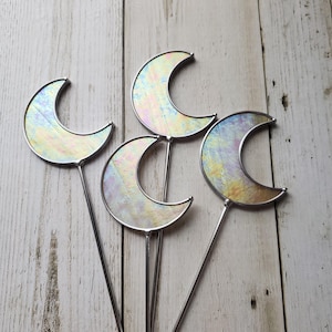 Iridescent Stained Glass Moon Planter Stake, Mother's Day, plant lover, birthday, summer garden, garden art, plant decor