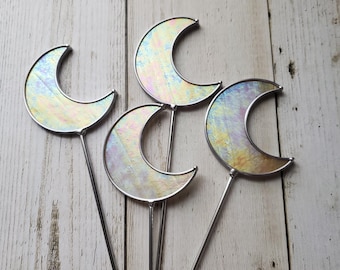 Stained Glass Moon Planter Stake