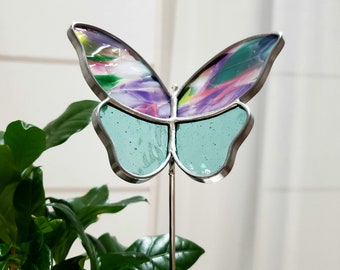 Stained Glass Butterfly Planter. Mothers Day, Butterfly gift, glass butterfly, butterfly birthday, plant gift, butterfly art