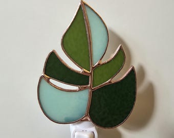 Night Light Monstera Stained Glass