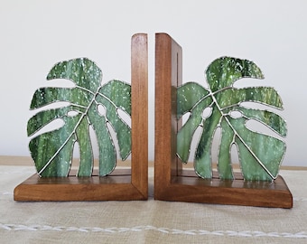 Monstera Stained Glass Bookends