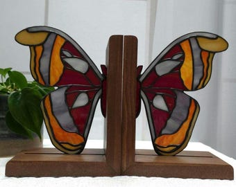 Atlas Moth Bookends Stained Glass. Butterfly Bookends, moth bookends