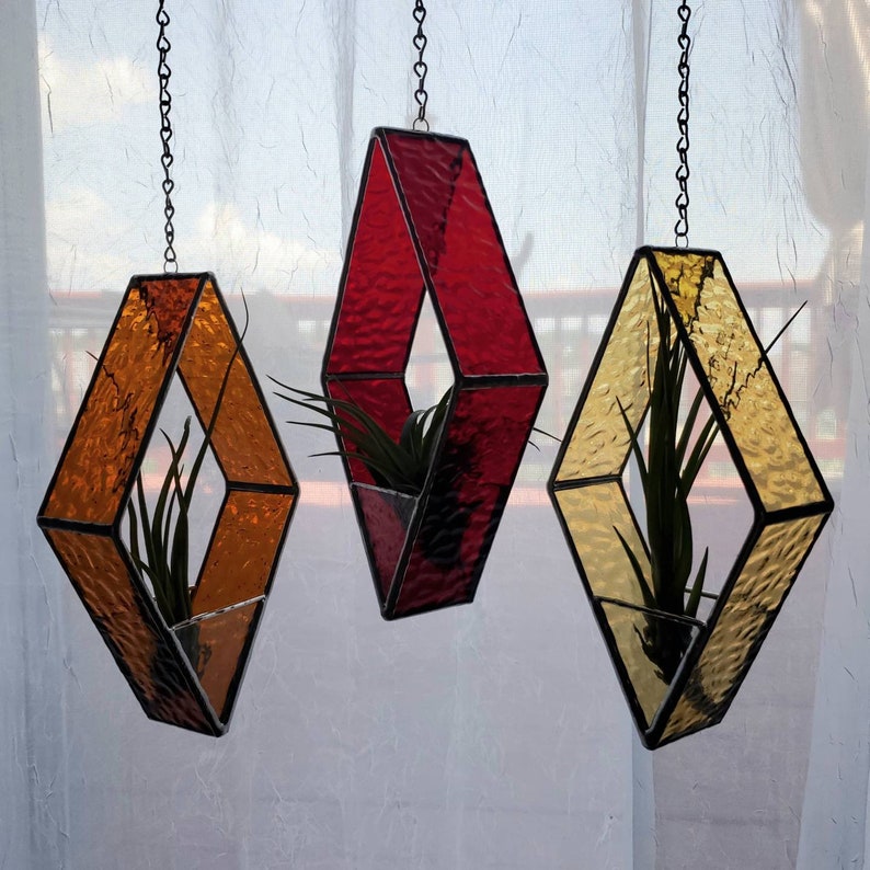 love suncatcher window hanging Birthday gift Mother/'s Day housewarming plant lover Stained Glass *Includes real air plant* Holder