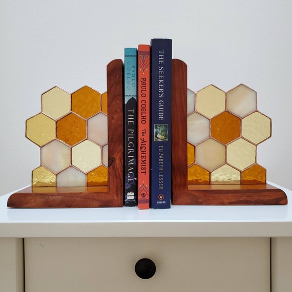 Honeycomb Stained Glass Bookends