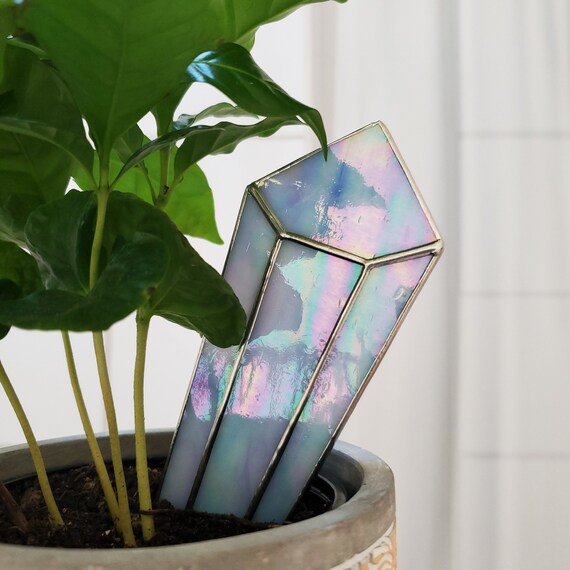 Iridescent Stained Glass Crystal Planter Stake