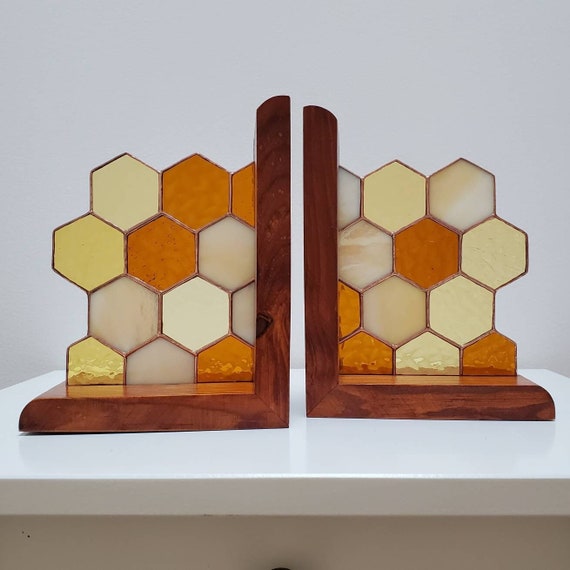 Honeycomb Stained Glass Bookends