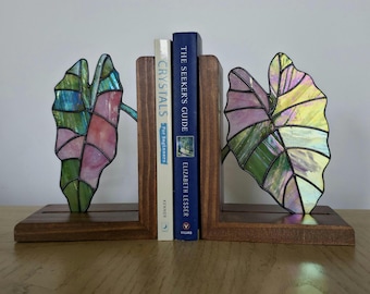 Stained Glass Alocasia Bookends. Alocasia Poly Pink Variegated