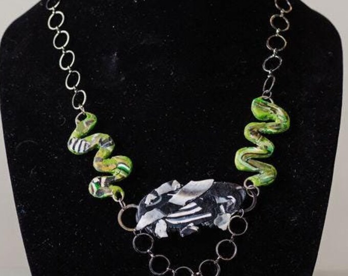 Polymer Clay Green "Snakes" Necklace