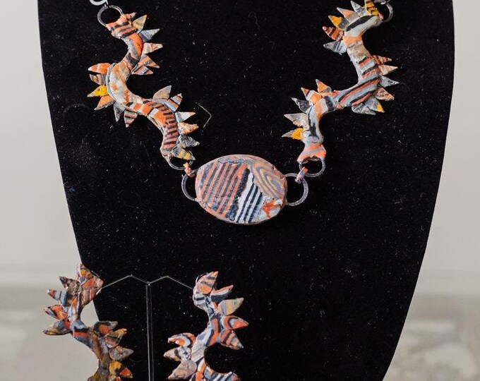 Polymer Clay "Dragon" Necklace + Earrings Set