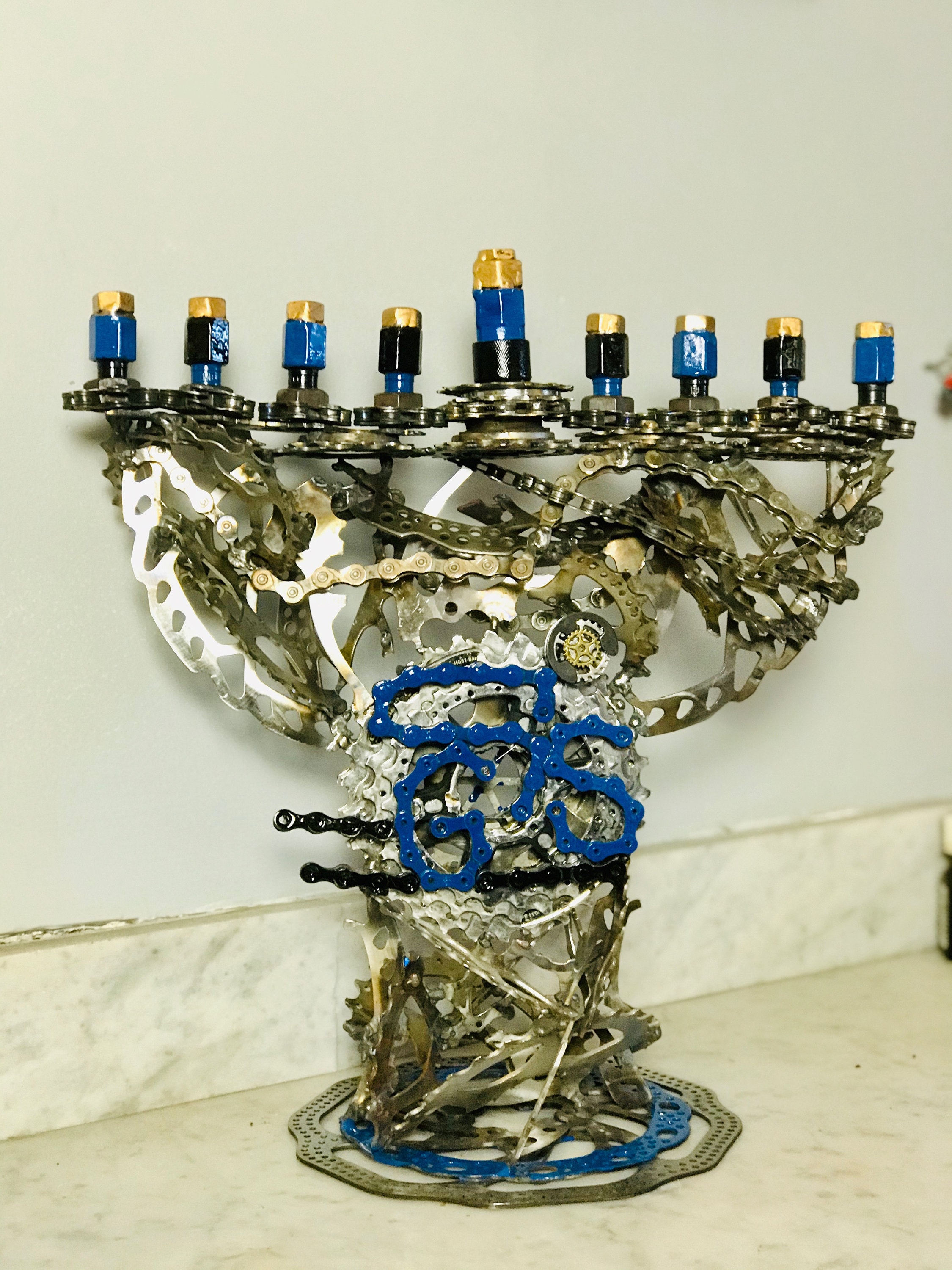 Kosher Bicycle Parts Menorah