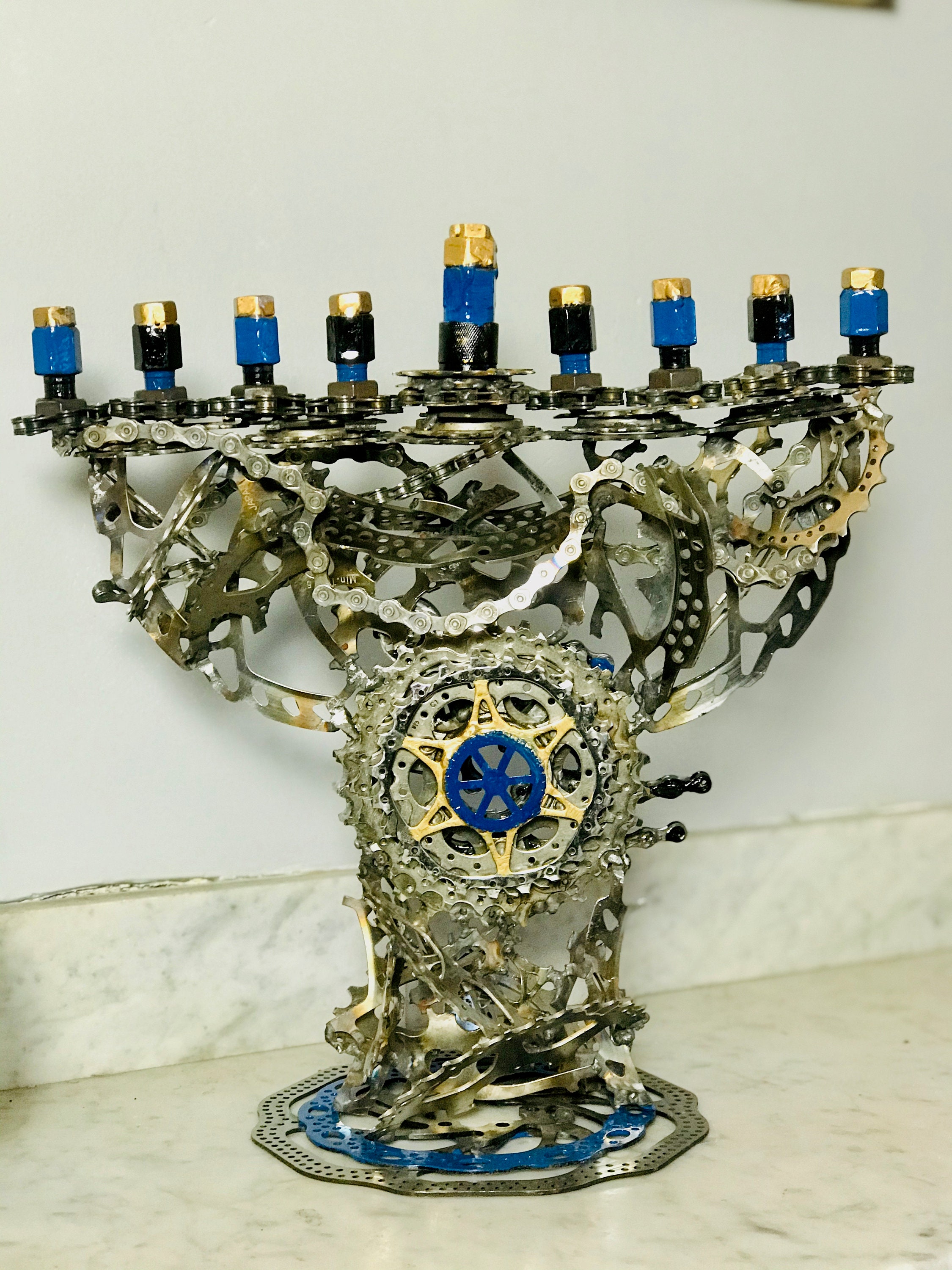 Kosher Bicycle Parts Menorah