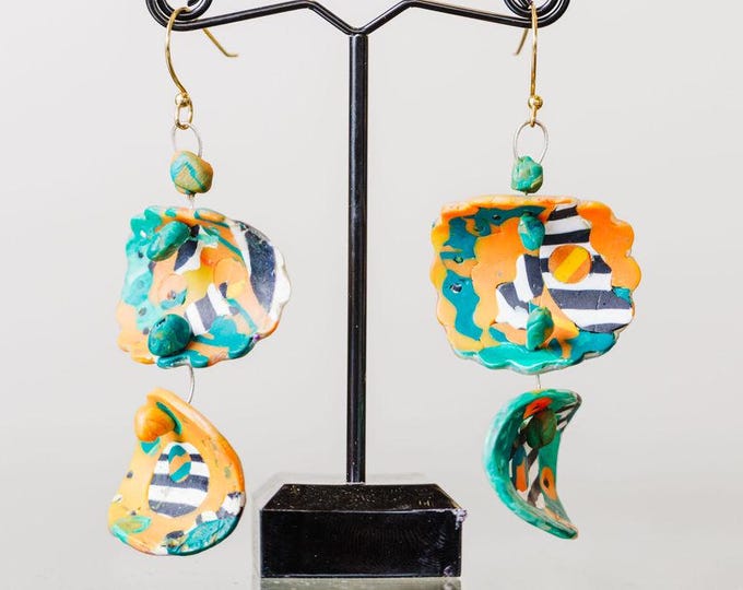 Scalloped Polymer Clay Swoop Earrings