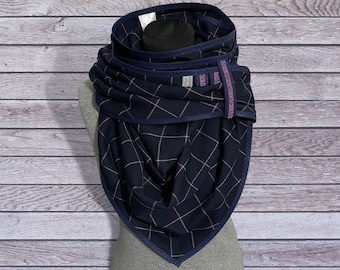 dark blue checked triangular scarf, noble scarf