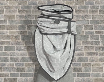 gray checked triangular scarf, light cotton scarf