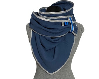 Triangular scarf muslin XXL, muslin scarf, dark blue summer scarf