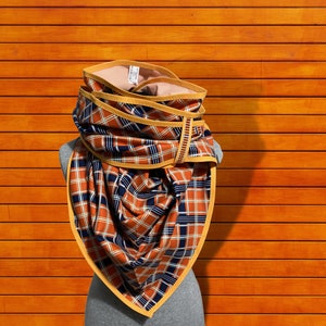 Orange triangular scarf XXL, check reversible scarf, XXL giant scarf image 1