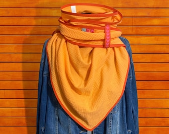 NEON orange muslin cloth, triangular scarf XXL