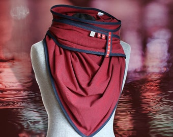 dark red triangular scarf, striped jersey scarf XXL