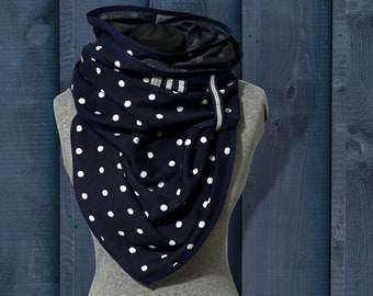 dark blue triangular scarf with dots, jacquard giant scarf, indoor scarf