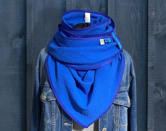 Royal blue triangular scarf, muslin scarf XXL