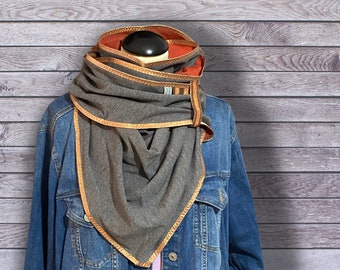 Rust triangular scarf with mustard yellow, giant scarf, cuddly scarf, neckerchief