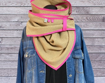 Camel triangular scarf, beige wool scarf, neckerchief, cuddly blanket XXL