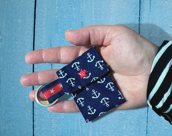 Anchor chip bag, maritime keychain, dark blue mini bag