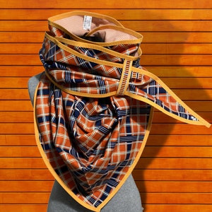 Orange triangular scarf XXL, check reversible scarf, XXL giant scarf image 4
