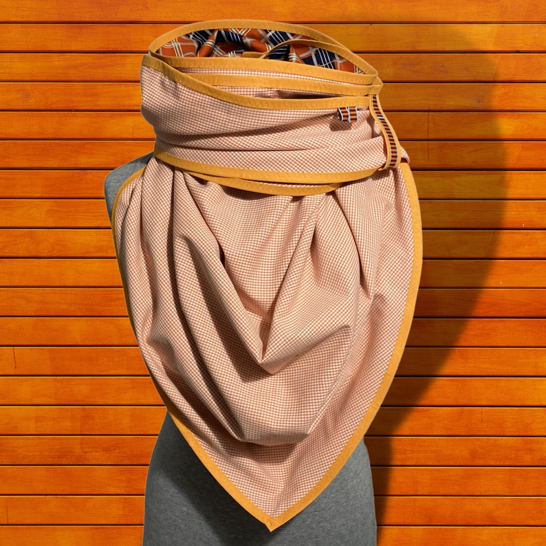 Orange triangular scarf XXL, check reversible scarf, XXL giant scarf image 2