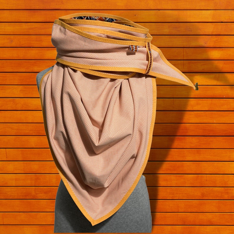 Orange triangular scarf XXL, check reversible scarf, XXL giant scarf image 7