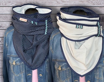 Dots triangular scarf XXL, cotton scarf, dark blue scarf