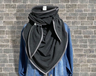 dark grey triangular scarf, cozy triangular scarf, knitted scarf
