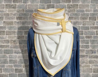 fine triangular scarf, waffle pique jersey scarf, natural white neckerchief XXL