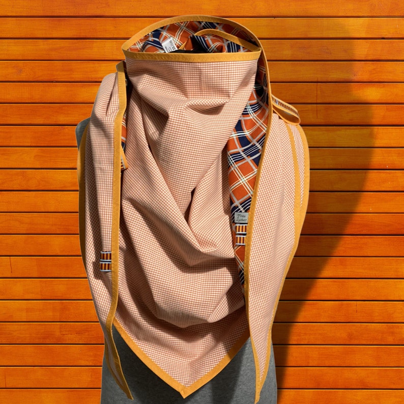 Orange triangular scarf XXL, check reversible scarf, XXL giant scarf image 6