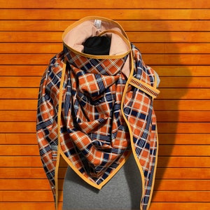 Orange triangular scarf XXL, check reversible scarf, XXL giant scarf image 3