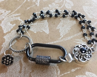 SALE - Sterling and black CZ stone bracelet