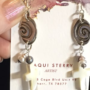 Sterling Silver, pearl and MOP Cross earrings- One of a Kind