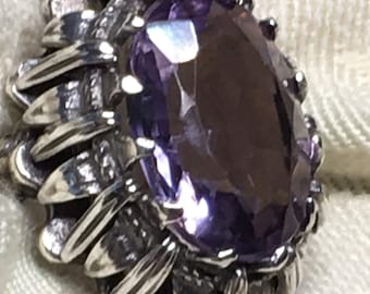 Handmade ornate vintage Sterling silver and Amethyst Ring