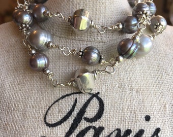 SALE - Sterling silver and gray pearl bracelet