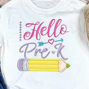 Hello Pre-K Embroidery design, Machine Embroidery Design, Back to School Embroidery Design,  476