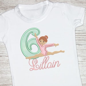 Birthday Gymnastic Girl with number 6, 6th birthday, Sixth birthday, gymnastic 6th birthday, Applique Embroidery design 734