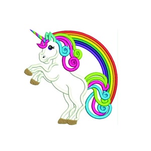 Cute Little Unicorn with Rainbow, Unicorn Applique, Horse Applique, Pony Embroidery Design, Machine Embroidery Design 450