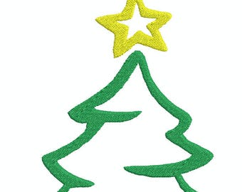 Christmas Tree 1 w/ Star, Applique, Holiday Tree Machine Embroidery Design 375
