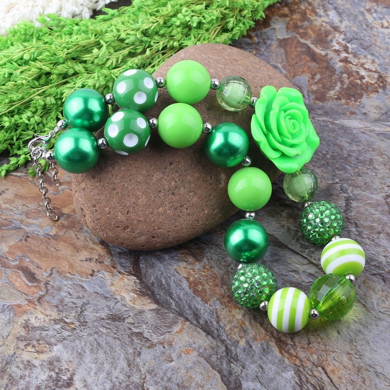 Flower Green Chunky Bubblegum Necklace costume birthday outfit accessory Photo Prop Bead