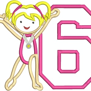 Gymnastic Girl 6 Birthday, Number 6, 6th Birthday Applique, Machine  Embroidery design 360