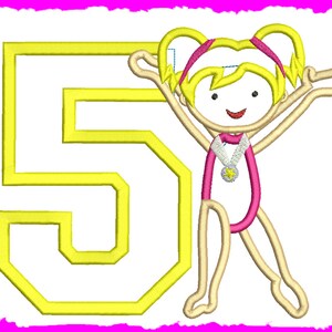Gymnastic Girl 3 Number 5 Birthday Applique Embroidery design 073