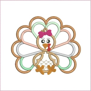 Cute Turkey Girl, Thanksgiving Turkey, Fall Turkey, Applique, Machine embroidery design 522