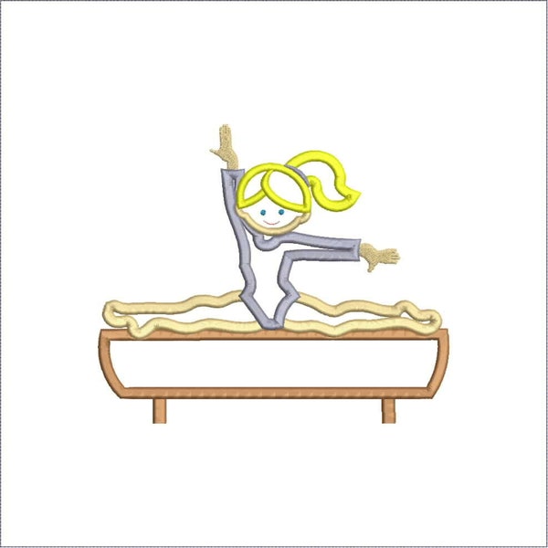 Gymnastic Girl on Beam, Applique Machine Embroidery design 599