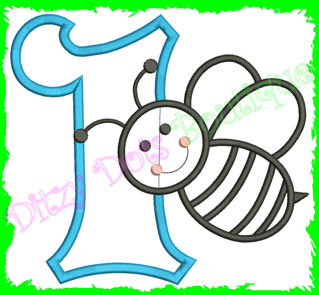 Bumble Bee Number 1 Machine Embroidery Applique, Bee, 1st Birthday ...